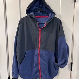 Columbia Men's Navy and Charcoal Windbreaker with Red Zipper